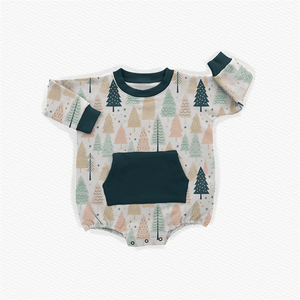 Mameluco de rizo de bambú con cuello redondo y estampado personalizado, mono de bebé de rizo con botones a presión de manga larga para recién nacidos - Product Image 5