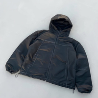 Veste à capuche réversible à carreaux avec surpiqûres contrastées, coupe-vent, ourlet à cordon de serrage, manteau d'hiver court matelassé ample, parka décontractée pour l'extérieur