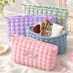 Personalized Embroidered Seersucker Cosmetic Pouch with Custom Name, <b>Bridesmaid</b> Proposal <b>Gift</b> & Bridal Shower Favors for Women - Product Image 4