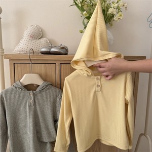 Tongxingyuan Baby Girl Hooded Sweatshirt Striped Cotton Long Sleeve Spring Autumn Clothing Kids Top Yellow Gray - Product Image 2