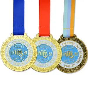 Medalla deportiva de Metal con forma personalizada, medalla de Taekwondo, oro, plata y bronce, venta al por mayor