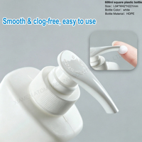 Bouteille Pompe Carrée Professionnelle 600ml en PEHD Blanc avec Bouchon à Vis, Dosage Précis, 20oz, Rechargeable, pour Salon et Hôtel, Sérigraphie