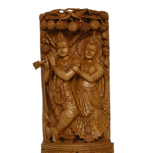 Eco-Friendly White Wood <b>Religious</b> Krishna <b>Statue</b> Carved Rectangle Sculpture for Business Gift and Home Decoration Shelf-Sitting - Product Image 1
