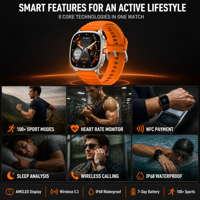 Montre connectée pour homme Ultra AMOLED NFC robuste, étanche, tracker de fitness, fréquence cardiaque, pression artérielle, appels sans fil, 100 modes sportifs, CE