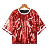 Hauts en jersey personnalisés à paillettes lèvres brillantes pour femmes, chemises courtes à sequins, vente en gros