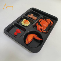 Assiette en plastique rectangulaire à six compartiments, assiette pour restauration rapide, cantine scolaire, assiette divisée, assiette à déjeuner, buffet, assiette divisée
