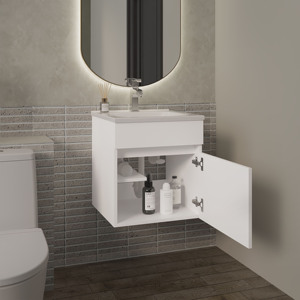 Primavera 18 In Wide Floating Bathroom Vanity <b>White</b> Cabinet With Sink And <b>Mirror</b> - Product Image 2