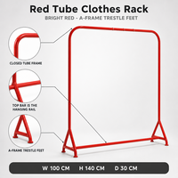 Portant à vêtements rouge vif en métal avec pieds en chevalet en A, présentoir de vêtements pour la vente au détail, personnalisable en usine