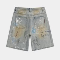 Shorts en jean déchirés amples pour hommes, style streetwear, motif graffiti, en denim délavé, fabrication OEM personnalisée, Jorts d'été