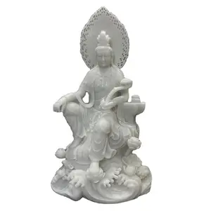 흰색 옥 동상 명상 관음 보살 돌 앉아 부처님 조각 Kuan 음과 Avalokiteshvara 관음 조각