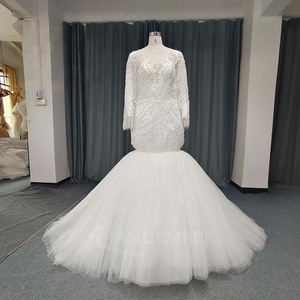 Vestido de Novia Sirena Lsany246 con Aplicaciones y Mangas Largas, Vestido de Novia con Escote Corazón, Cola de Trompeta, Vestido de Recepción Jancember - Product Image 6