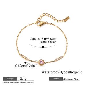 Nouveau bracelet en zircon en acier inoxydable sans ternissement haut de gamme décoré à la main avec du zirconium en titane rose Style tendance et doux - Product Image 6
