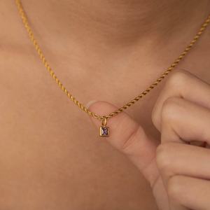 Collar con Colgante de Piedra de Nacimiento, Bisel Cuadrado, Cristales Colgantes, Acero Inoxidable, para Mujer, Regalo de Navidad, Elegante - Product Image 4