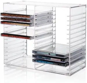 clear acrylic Stackable Clear Plastic DVD Holder rack games CD Holds Standing DVD Cases