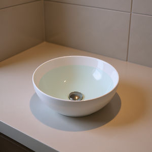 Vasque de salle de bain ronde en céramique 16x16 pouces, finition brillante, montage sur plan, design contemporain - Product Image 2