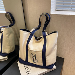 Bolso bandolera de lona Vintage de dos tonos para mujer, bolso de compras de lona de algodón, bolso de mano de lona bordado con monograma, bolso de playa - Product Image 5