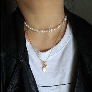 Collier long tendance en or 14 carats avec perle baroque injectée SGL4-7, pendentif mode, chaîne de clavicule, chaîne de pull - Product Image 2