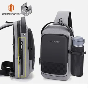 Bắc Cực Hunter Tùy Chỉnh Chống Thấm Nước Chống Trộm Thiết Kế Ngực Túi USB Crossbody Túi Sling Cho Người Đàn Ông Duy Nhất Vai Túi Crossbody