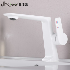 Jboyuan White Single Handle Basin Faucet Ceramic Valve Core Deck Mounted For Bathroom Sink - Product Image 1