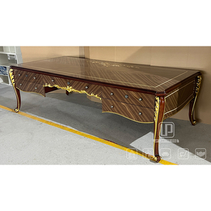 Nouveaux produits - Table de bureau avec cadre doré et tiroirs - Table basse rectangulaire en bois brun pour salon - Product Image 4
