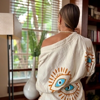 Peignoir de luxe personnalisé en coton imprimé avec ourlet à pompons, respirant, à manches longues, pour femme, idéal pour la maison, la plage, les vacances ou comme cadeau