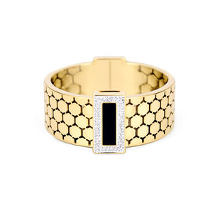 Brazalete de Moda en Acero Inoxidable 316L con Baño de Oro PVD, Diseño Hexagonal con Incrustaciones de Cristal y Centro Negro - Product Image 2
