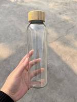 Botella de Agua de Vidrio Transparente de 16 oz/500 ml con Tapa de Bambú y Logotipo Personalizado, Botella de Agua de Vidrio para Beber Jugo