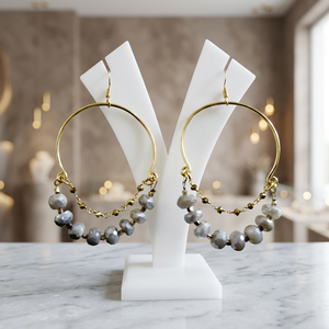 Natural Grey Moonstone Rondelle Faceted Mystic Coated Gemstone Gold Plated Sterling <b>Silver</b> <b>Beaded</b> Drop Earrings Handmade Hand - Product Image 2