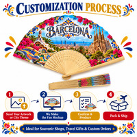 Kipas Lipat Bambu Souvenir Perjalanan Grosir Barcelona Abanicos De Madera 21 cm, Kipas Hadiah, Kipas Tangan Bambu Custom
