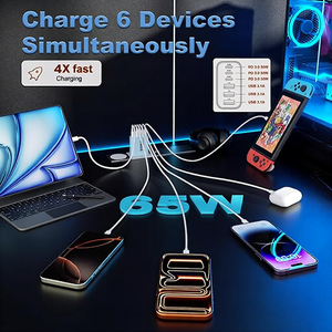 <span class=keywords><strong>Chargeur</strong></span> mural USB-C GaN 65W à 3 ports, adaptateur secteur PD à charge rapide pour téléphone, ordinateur portable, montre connectée, appareil photo, usage industriel - Product Image 2