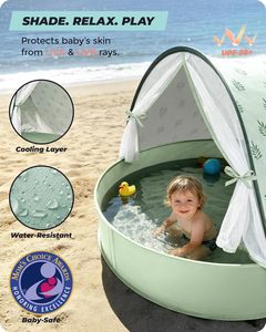Petite tente de plage légère en polyester, <span class=keywords><strong>piscine</strong></span> 3-en-1, protection solaire UPF 50+, moustiquaire, abri portable d'extérieur pour l'été - Product Image 2