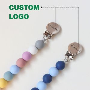 Diseño innovador a granel no tóxico masticable silicona simulada cadena chupete titular <span class=keywords><strong>plata</strong></span> Acero inoxidable bebé chupete Clip - Product Image 2