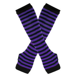 Guanti Lunghi alla Moda, Copribraccio per Cosplay, Guanti in Cotone a Righe Bianche e Nere con Dita Scoperte - Product Image 5