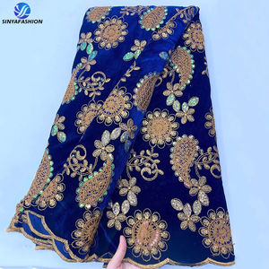 Nijeryalı düğün çiçek işlemeli payet kadife kumaş gelin pullu lüks kadife dantel kumaş - Product Image 3