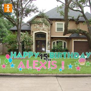 ป้ายสนามหญ้าลูกฟูกกันน้ำแบบกำหนดเอง ป้ายสนามหญ้าคอร์โพลาสต์ ป้ายสนามหญ้าสำหรับงานวันเกิด พร้อมเสา H - Product Image 4