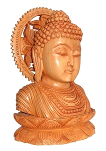 Sculpture de Bouddha en bois artisanale avec base de lotus soigneusement sculptée, décoration spirituelle traditionnelle pour la maison, ornement de table d'intérieur - Product Image 5