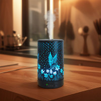 Humidificateur ultrasonique intelligent électrique de luxe en plastique avec minuterie, diffuseur d'huiles essentielles et veilleuse LED à 7 couleurs changeantes pour voiture