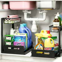 Organisateur sous évier à 2 niveaux, étagère coulissante en métal pour cuisine, salle de bain, garde-manger, placard
