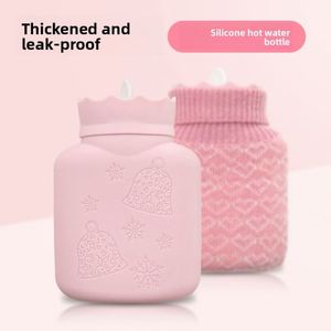 Small Food Grade Silicone Hot Water Bottle Portable Hand <b>Warmer</b> Hot Water Bag With Knit Cover for Winter Warmth - Product Image 3