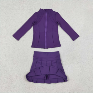 Girls Purple Sleeveless Soft Shell <b>Jacket</b> with <b>Skirt</b> <b>Set</b> Warm Sport Style Print Yoga Eco-Friendly Spandex/Polyester - Product Image 4