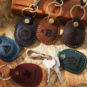 Personalized Leather Keychain with Text, Custom <b>Engraved</b> Name Leather Case Holder <b>Key</b> <b>Ring</b> for Pet Collar, Travel Accessories - Product Image 2