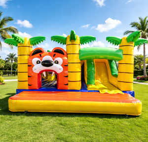 Castillo Inflable Comercial con Tobogán Temático de Jungla y Tigre, Combo de Brincolín para Niños con Palmera - Product Image 1