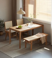 Ensemble de table à manger en bois massif M2111 pour appartement, 4 places, plateau en chêne blanc extensible, design moderne minimaliste, meubles de salle à manger