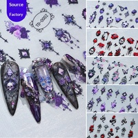 Nouveaux autocollants pour ongles en gel souple 5D personnalisables, style gothique d'inspiration française, rose rouge sang, en relief, pour Halloween