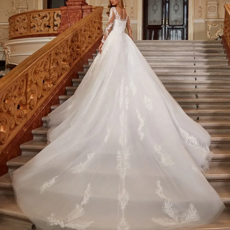 2023 baru gaun pernikahan putri duyung kereta lepas pasang applique dengan gaun pengantin manik-manik berat gaun pernikahan renda Robe De Soiree