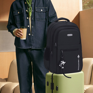 [Brand] Men's <b>Large</b> Capacity <b>Backpack</b> 20-35L Waterproof Laptop Compartment Business Travel School Use Solid Color Letter - Product Image 2