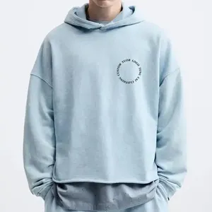 Teng cai biểu tượng tùy chỉnh ánh sáng màu xanh hoodie 100% Bông Áo thun phong cách không có túi thô HEM cắt Windproof tính năng