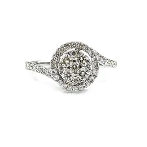 Precio de fábrica de China precioso matrimonio diseño de 18 quilates blanco Real joyas de diamantes ronda anillo de solitario para mujer regalo