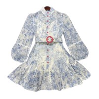 Collection Printemps 2025 – Robe Courte Élégante en Satin à Motifs Floraux, Décontractée, Boutonnage Simple, Bordure en Dentelle, Impression Numérique, Coupe Trapèze, Idéale pour les Fêtes