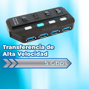 Hub USB 3.0 4 ports ELE-GATE SuperSpeed avec interrupteurs et lumière LED - Product Image 2